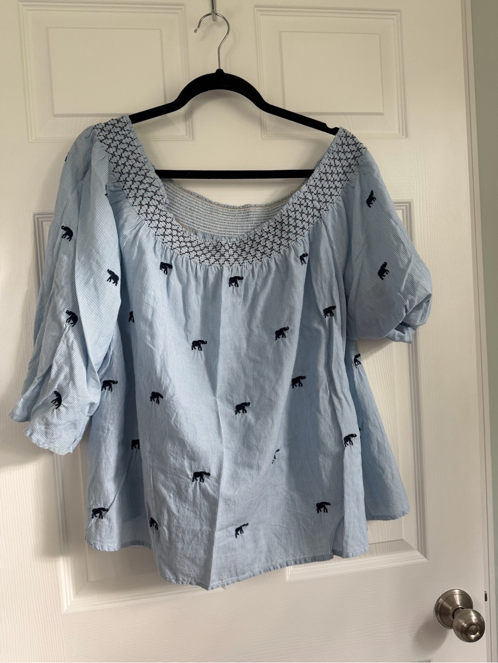 crown & ivy Light Blue Smocked Neck Embroidered Tunic